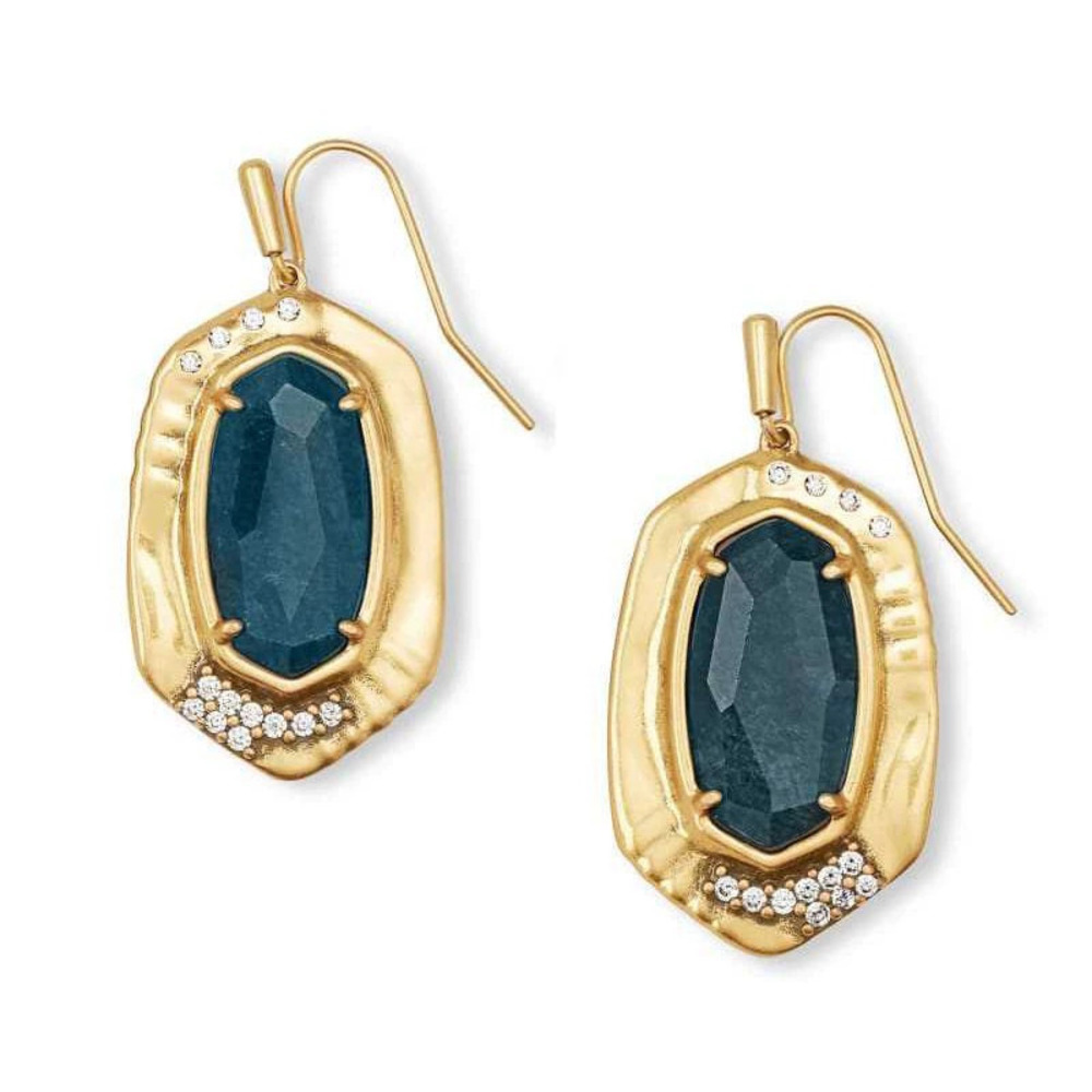 Kendra Scott Large Antique Gold Blue Green Apatite Earrings